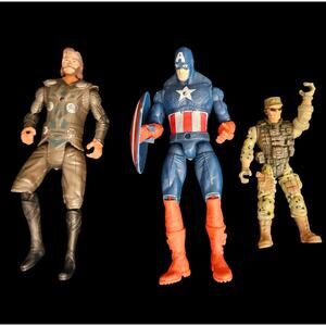 Lot of 3 Action Figures Captain America Thor Soldier Military Toy Marvel Hasbro